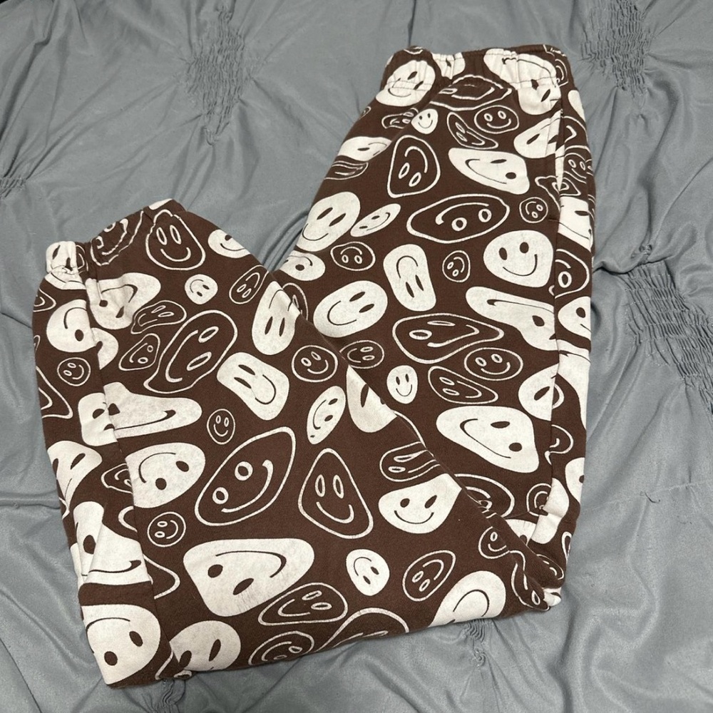 PacSun Brown and White Smiley Face Joggers